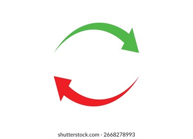 Set of green, red circle arrows, vector style on white background. Navigation concept and design project.