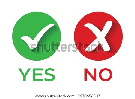Set of green and red circle check box with yes and no sign. Yes and no buttons. Vector illustration.