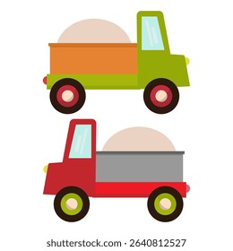 set of green and red construction truck