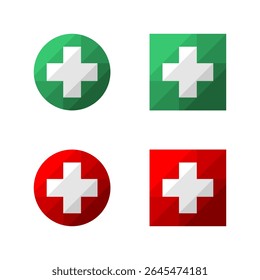 Set green and red cross medical icon flat vector design