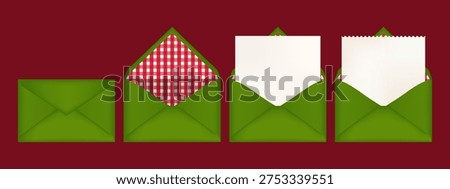 Set of Green with Red Gingham Envelope with Blank Paper Card Graphic illustration