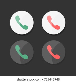 Set of green and red light and dark phone icons for user interface design