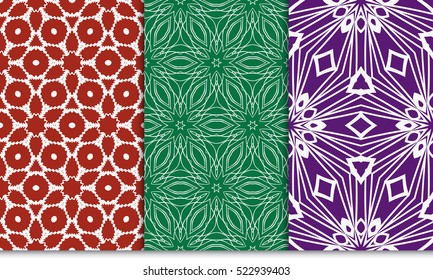 set of green, red, purple color floral ornament. modern pattern. seamless vector illustration. for interior design, textile, wallpaper