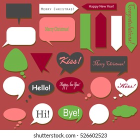 The set of green and red various bubbles for text - round, square, triangular - for your messages for new year's and Christmas gala communication