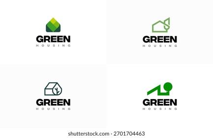 Conjunto de Vector de concepto de diseños de logotipos de Green Residence, Vector de concepto de diseños de logotipos de Green House, icono de diseño de logotipos de Eco Real Estate