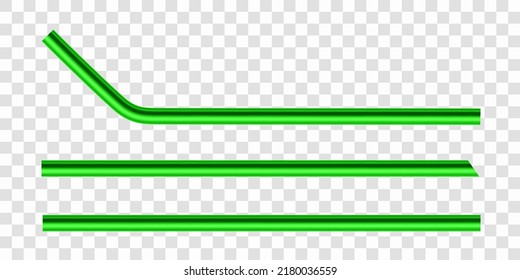 Set of green reusable metal drinking straws. Realistic vector illustration isolated on transparent background.