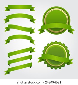 Set of green ribbon and badge 