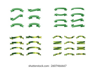 A set of green ribbon banners in vector illustration. set of vector ribbons