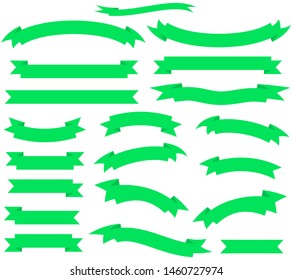 Set of green ribbon. Vector banner illustration. Ribbons collection isolated on white background.