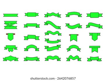Set of green ribbons, Banners, badges, Labels - Design Elements on white background