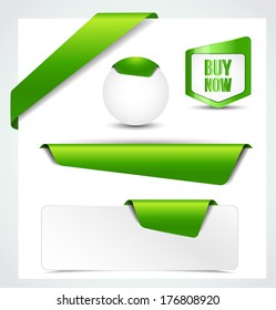 Set of green ribbons, banners, bookmarks for your site