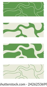 Set of green ribbons. Washi tapes collection with pattern in vector. Pieces of decorative tape for scrapbooks. Set of vintage labels	