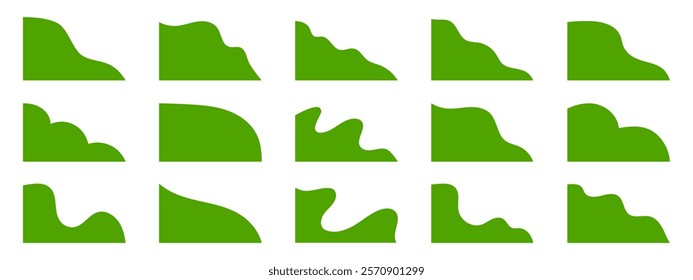 Set of green right side corner shape for website page, banner, card vector illustration