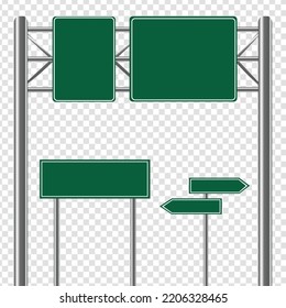 Set green road guidepost signs blank traffic advertising sign plate signs vector