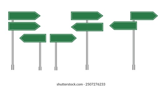 Set green road signs blank traffic plate signs vector.