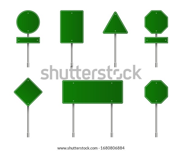 Set Green Road Signs Blank Traffic Stock Vector Royalty Free