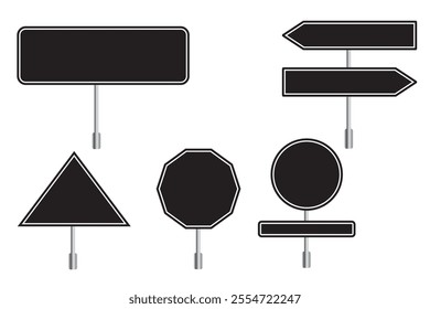 Set of green road signs. Directional signs. Realistic style. Vector graphics.