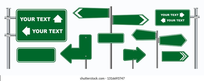 Set Green Road Signs Isolated Brochure Stock Vector (Royalty Free ...