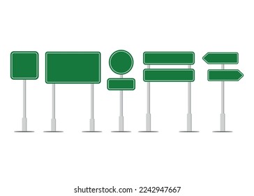 set green road signs isolated on white background. highway icons vector illustration
