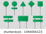 Set of green road signs on transparent background. Blank traffic road empty sign. Mock up template for your design. Vector illustration