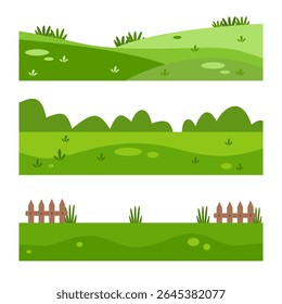 Set of Green Rolling Hills Landscape Vector Background – Cartoon Nature Scene