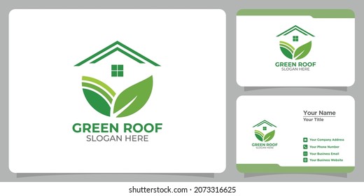 set of green roof logo and business card