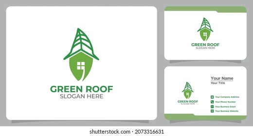 set of green roof logo and business card