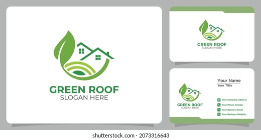 set of green roof logo and business card