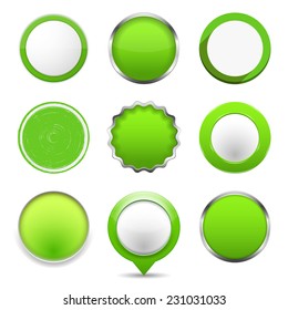 Set of green round buttons, vector eps10 illustration