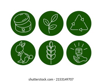 Set Of Green Round Icons For Packaging And Labeling Cosmetics