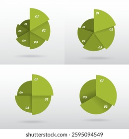 Set of green round infographic templates with 3, 4, 5 and 6 options, parts or processes.
