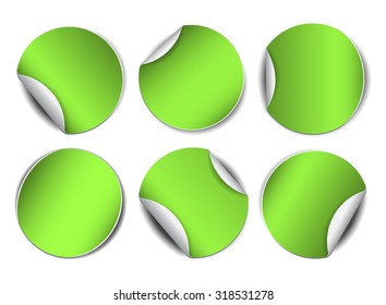 Set of green round promotional stickers. Vector illustration