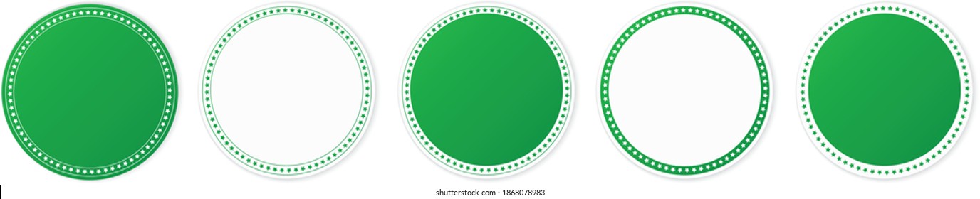 set of green round sticker banners on white background