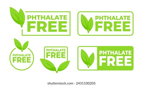 Set of green safety labels featuring Phthalate Free text and a leaf design, for health safe product packaging.