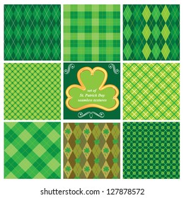 Set of green seamless patterns for St. Patrick's Day