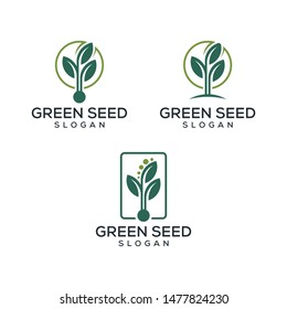 Set of Green Seed Leaf farm icon logo design vector template download