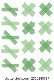 Conjunto de fitas washi verde semitransparentes isoladas no branco. Coleção de fitas em vetor. Pedaços de fita decorativa para livros de recortes. Papel rasgado