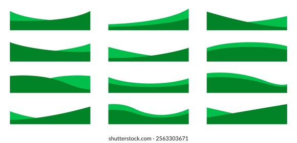 Set of green separator footers, modern borders shapes for bottom of the page website