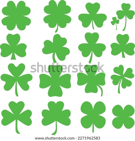 Set of green shamrock icon. celtic punk logo