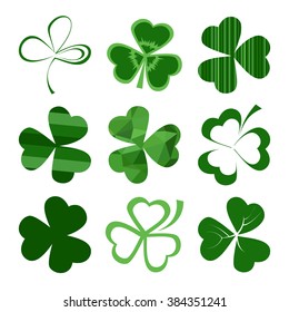 Set of Green Shamrock Symbols Vector illustration. Design for St. Patrick's Day