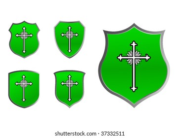 set of green shields with cross