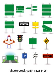 set of green signs