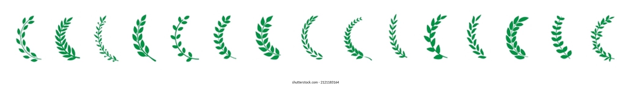 Set of green silhouette tree branches with laurel vector icon