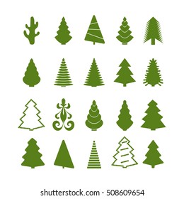 Set Green Silhouettes Christmas Tree On Stock Vector (Royalty Free ...