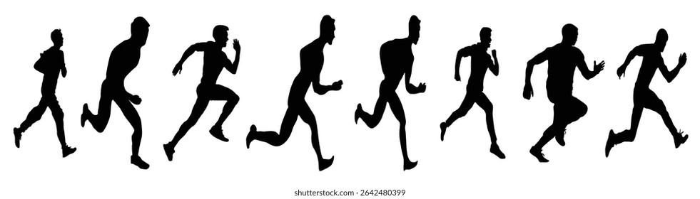 set green silhouettes runners sprint men vector illustration.