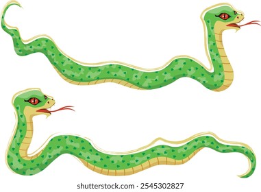 Un conjunto de serpiente verde aislado sobre fondo blanco. Año de la Serpiente. Ilustración vectorial.