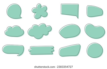 Set of  green speech bubbles. hand drawn style