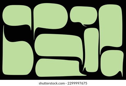 Coloca burbujas de habla verde en el fondo negro. caja de chat o chat vector cuadrado y doodle mensaje o icono de comunicación Nube hablando por historietas y diálogo de mensajes mínimo