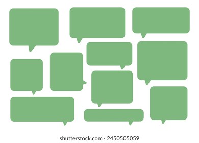 Establecer burbujas de voz verde en el fondo blanco. cuadro de chat o Vector de chat cuadrado y doodle mensaje o comunicación icono Nube hablando para los cómics y el diálogo de mensaje mínimo