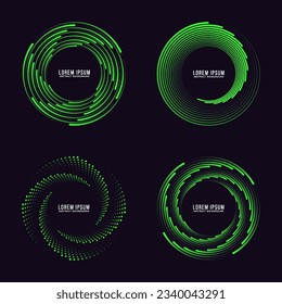Conjunto de líneas de velocidad verdes en forma de círculo. Líneas de velocidad radial en forma de círculo para historietas.